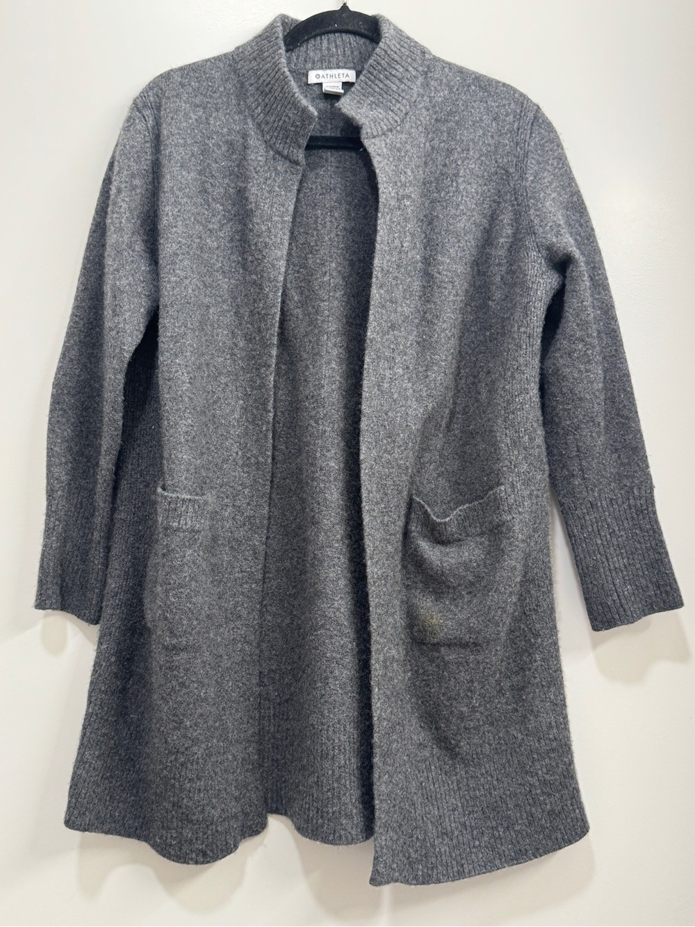Athleta Wool Cashmere Open Cardigan Ribbed Collar Cozy Knit